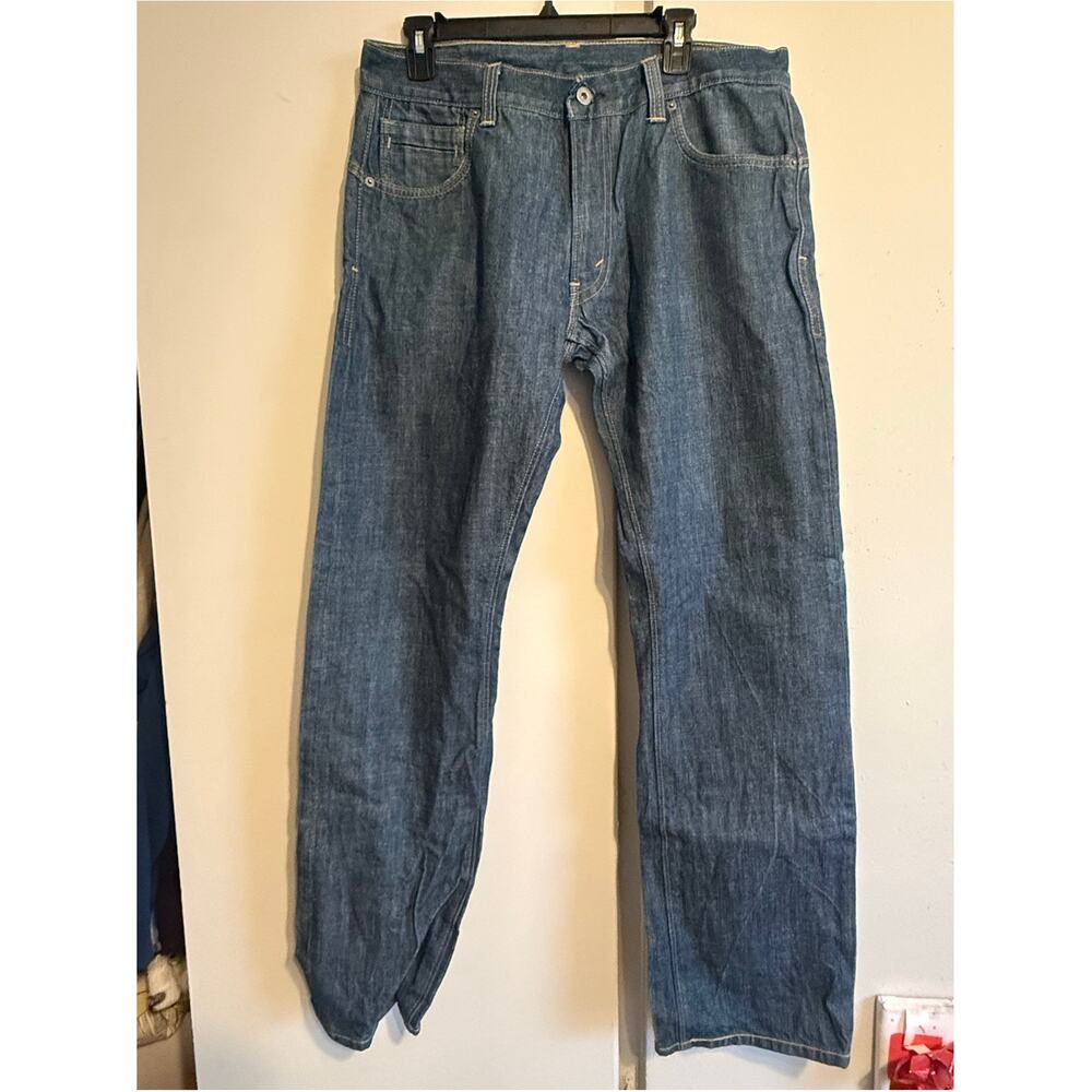 Levi’s 514 Straight Fit Jeans Men’s W36 L34 Blue Denim Faded Distressed Patch